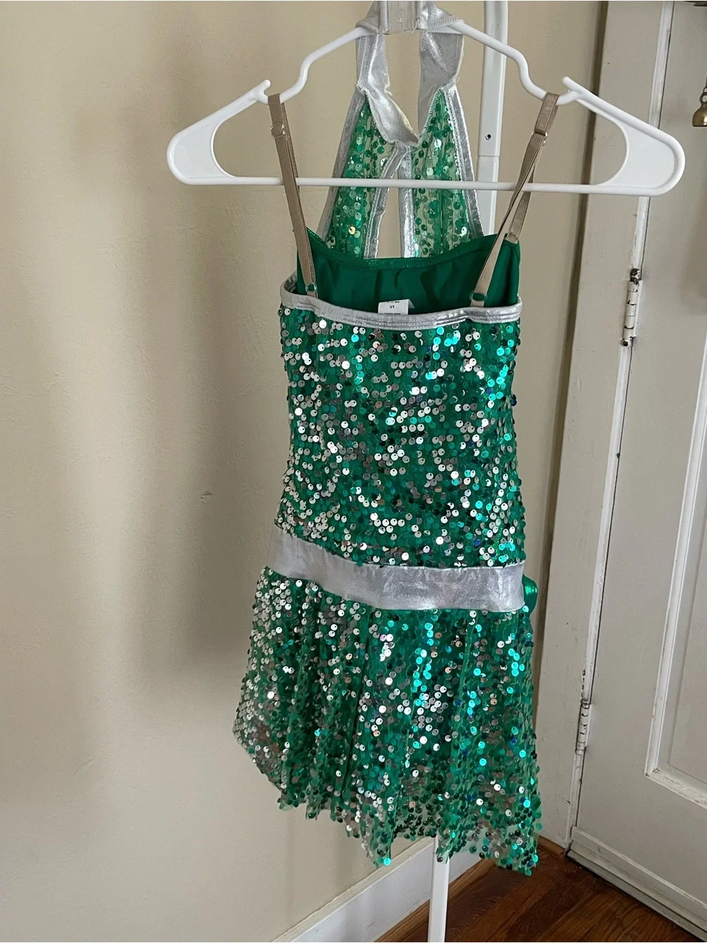 Green Sequin Halter Kids Dance Costume